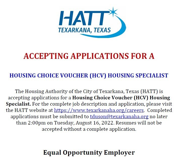 HCV Housing Specialist Job Flyer. All information from this flyer is listed above.